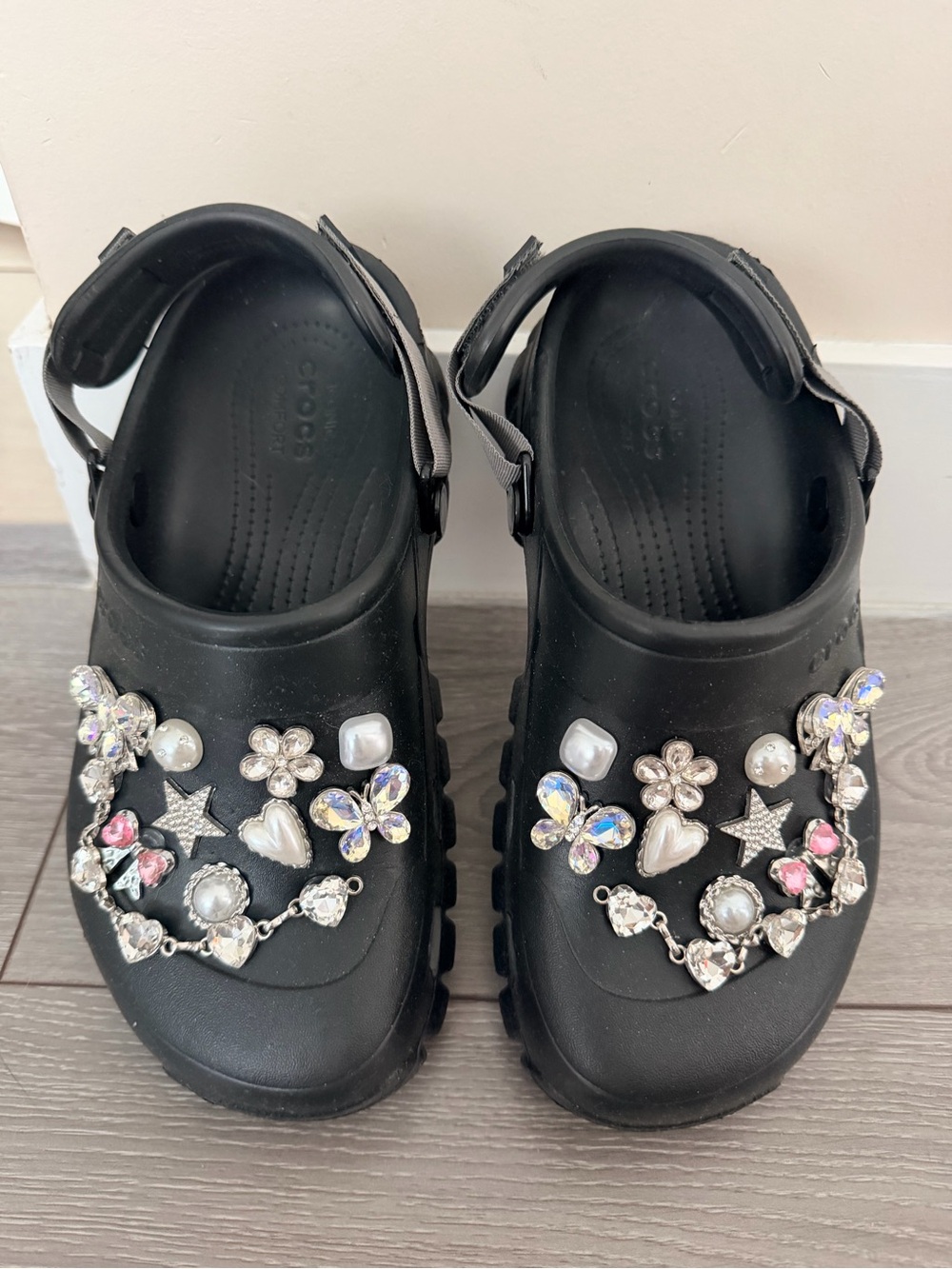 CROCS Black Clog Sandals with Sparkling Jewel Charms